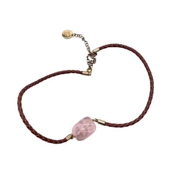 Artisan KL New York Brown Braided Cord Stone Choker Necklace Lobster Closure - Picture 1 of 4